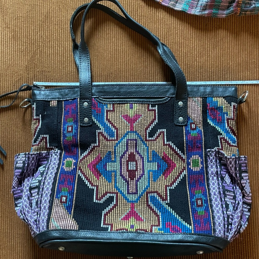 VGUC Maria’s artisan shop CBD bag black floppy leather Compass Huipil Guatemala